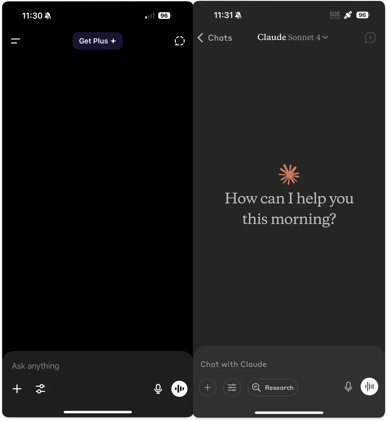 Claude vs ChatGPT Interface Comparison